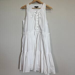 J. Crew Women's White Sleeveless Tie Front Tiered Skirt Sundress Size Small NEW‎